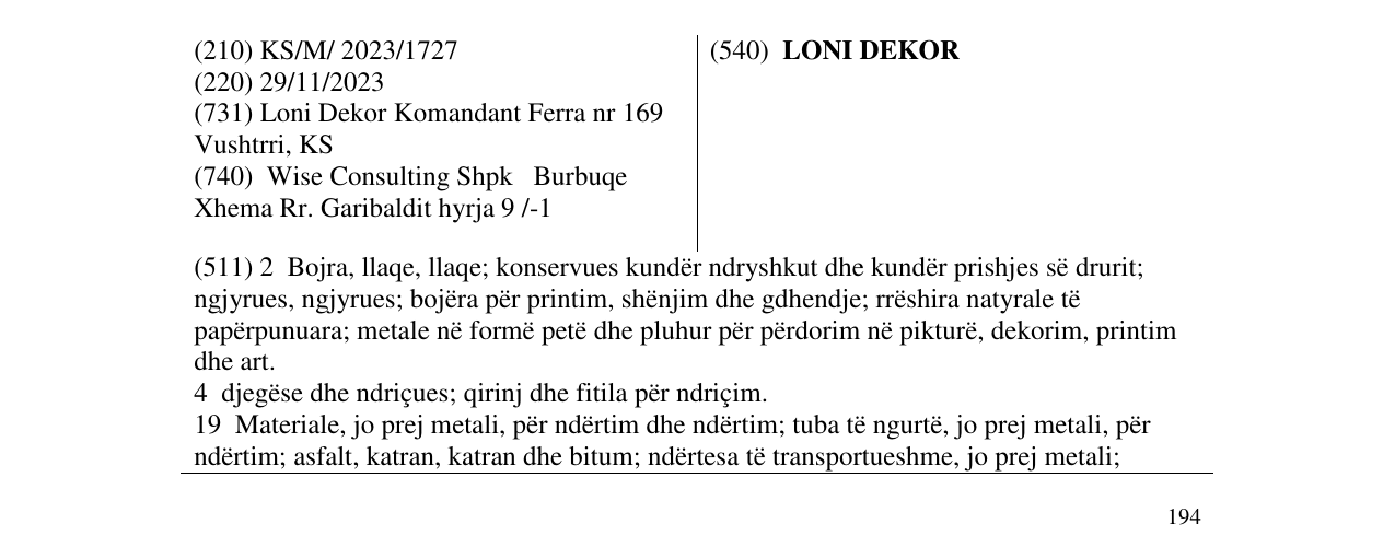 Zëri i markës LONI DEKOR në buletin