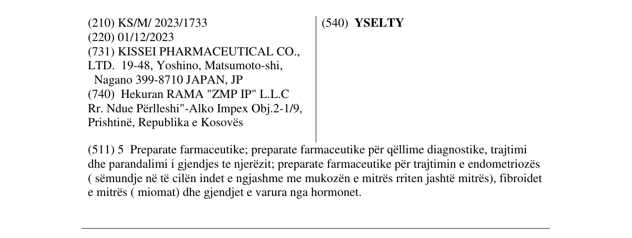 Zëri i markës YSELTY në buletin