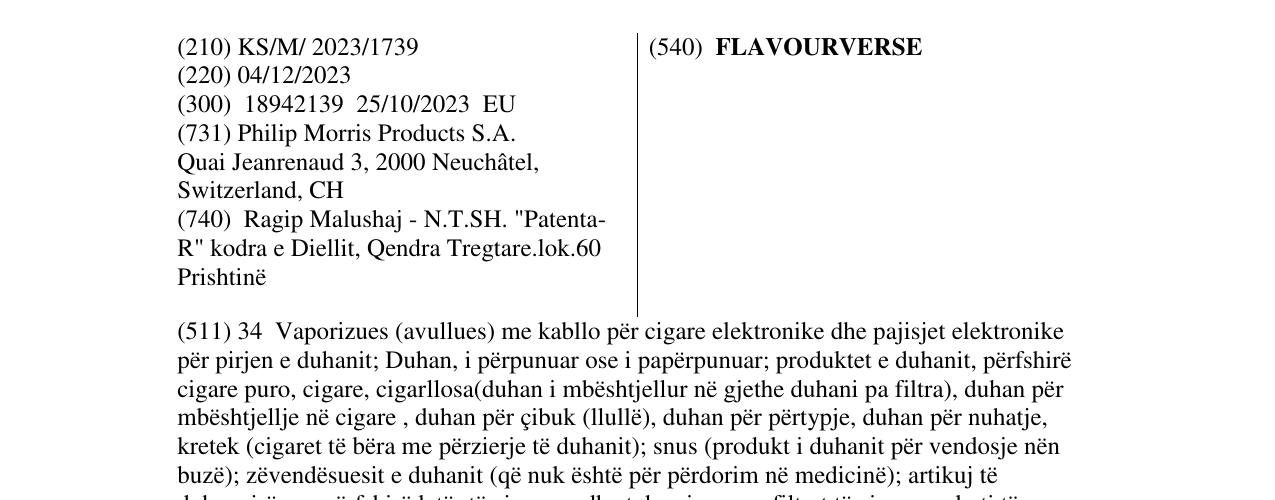 Zëri i markës FLAVOURVERSE në buletin