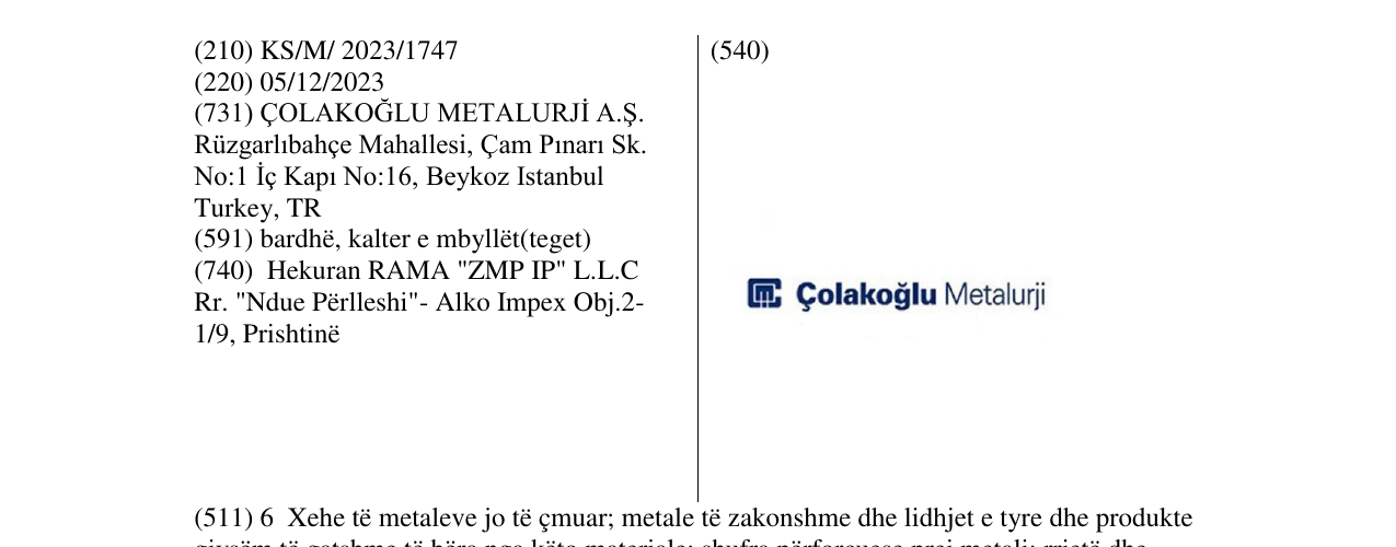 Zëri i markës Colakoglu Metalurji në buletin
