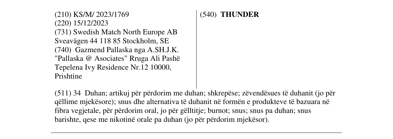Zëri i markës THUNDER në buletin