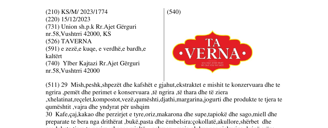 Zëri i markës taverna në buletin