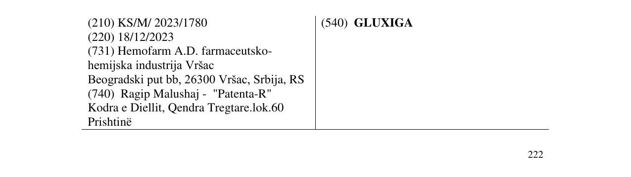 Zëri i markës GLUXIGA në buletin