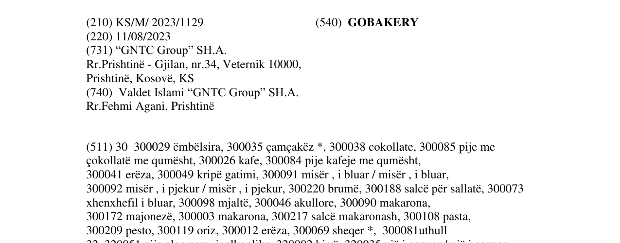 Zëri i markës GOBAKERY në buletin