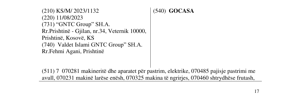 Zëri i markës GOCASA në buletin