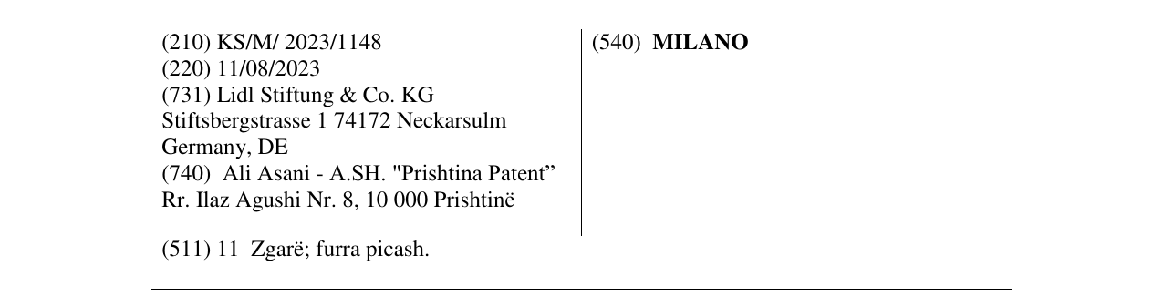 Zëri i markës MILANO në buletin