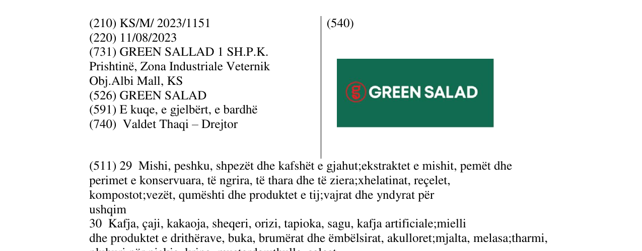 Zëri i markës green salad në buletin