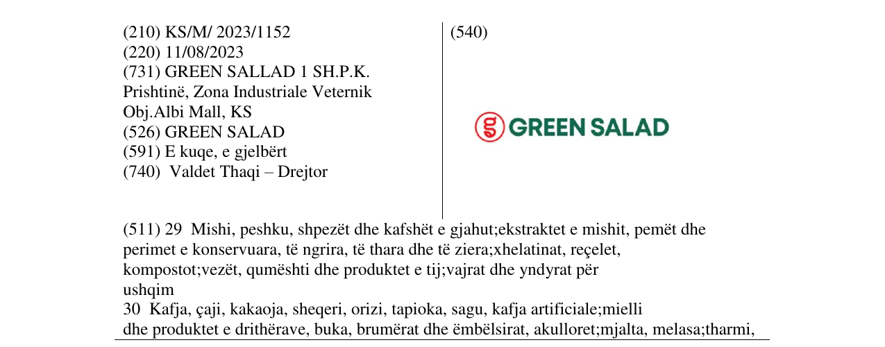 Zëri i markës GREEN SALAD në buletin