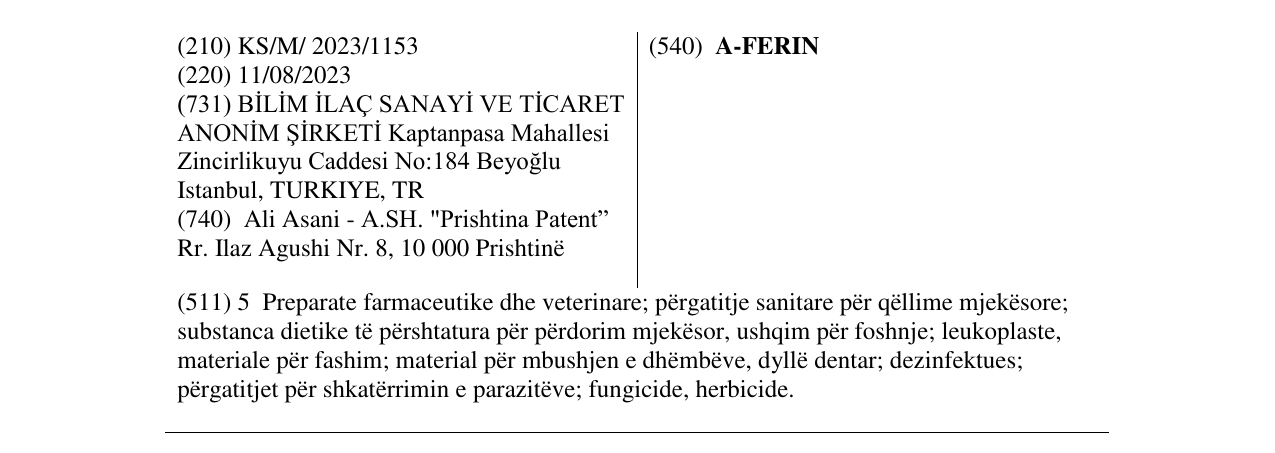 Zëri i markës A-FERIN në buletin