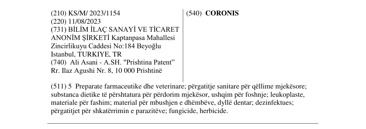 Zëri i markës CORONIS në buletin