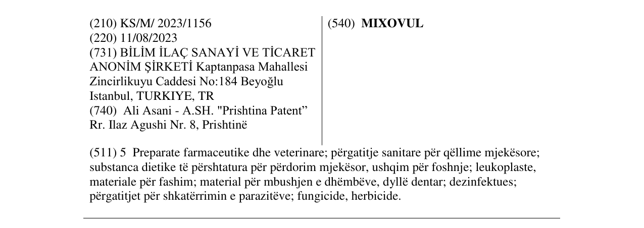Zëri i markës MIXOVUL në buletin