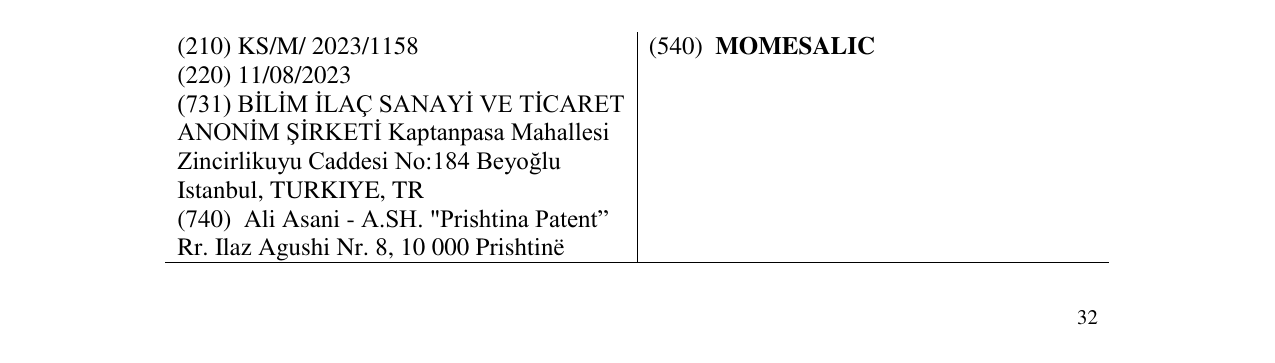 Zëri i markës MOMESALIC në buletin