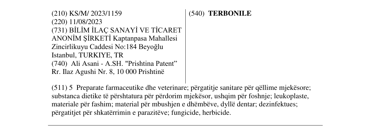 Zëri i markës TERBONILE në buletin