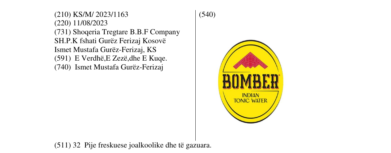 Zëri i markës BOMBER INDIAN WATER në buletin