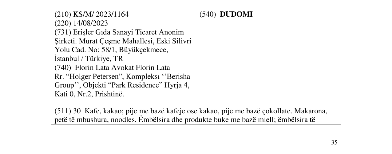 Zëri i markës DUDOMI në buletin