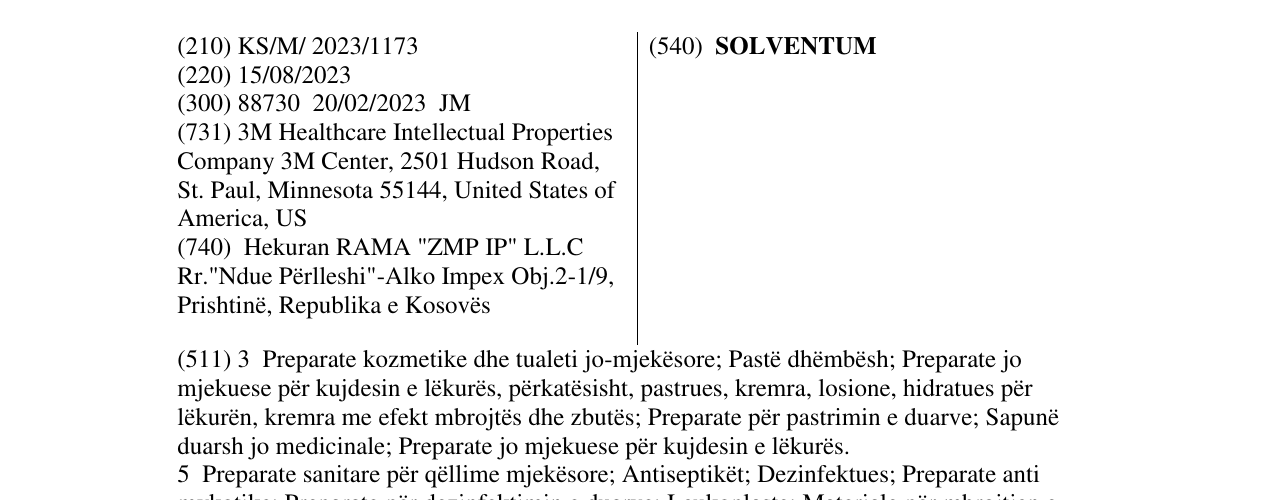 Zëri i markës SOLVENTUM në buletin