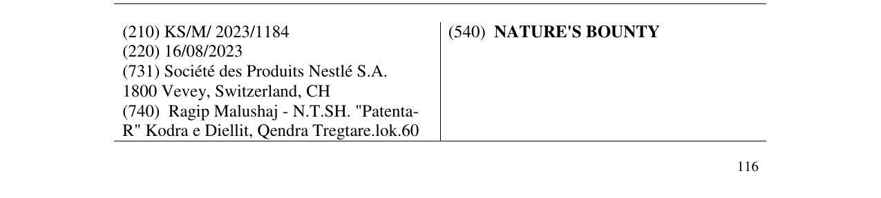 Zëri i markës NATURE'S BOUNTY në buletin