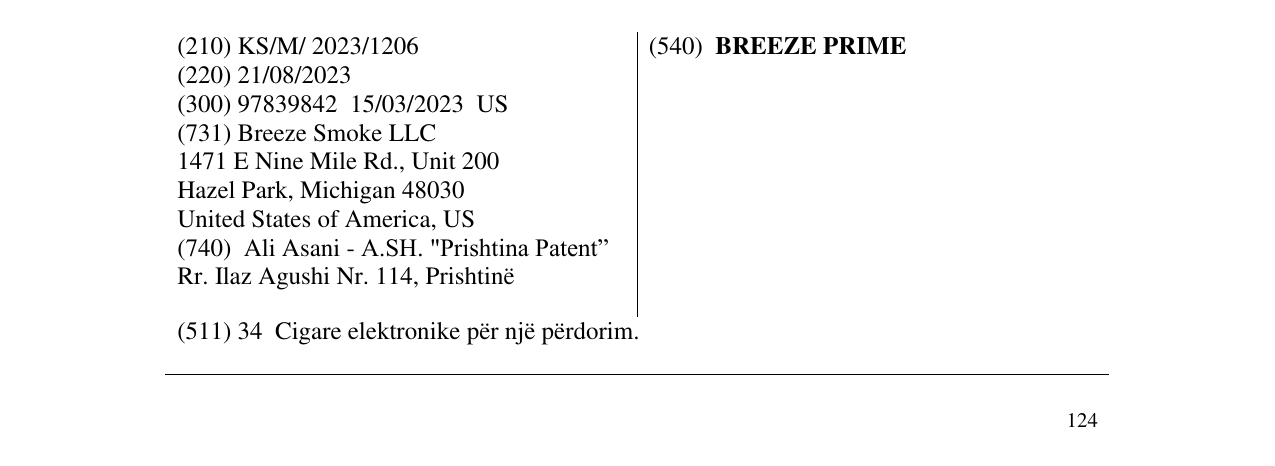 Zëri i markës BREEZE PRIME në buletin