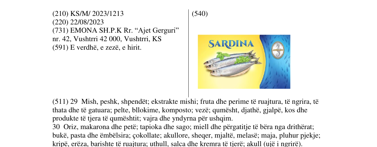 Zëri i markës sardina në buletin