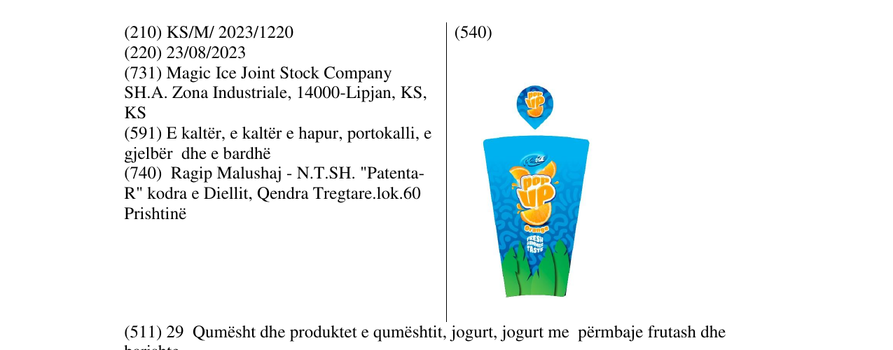 Zëri i markës pop up orange në buletin