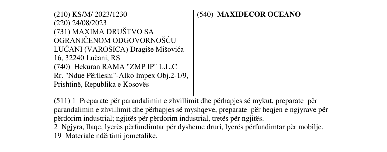 Zëri i markës MAXIDECOR OCEANO në buletin
