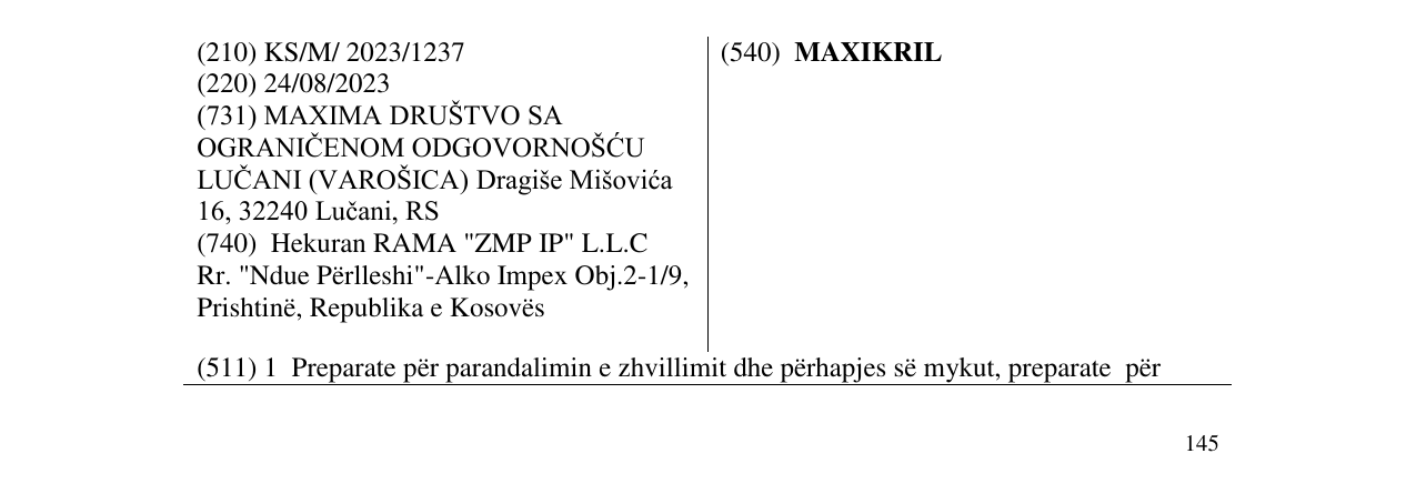 Zëri i markës MAXIKRIL në buletin
