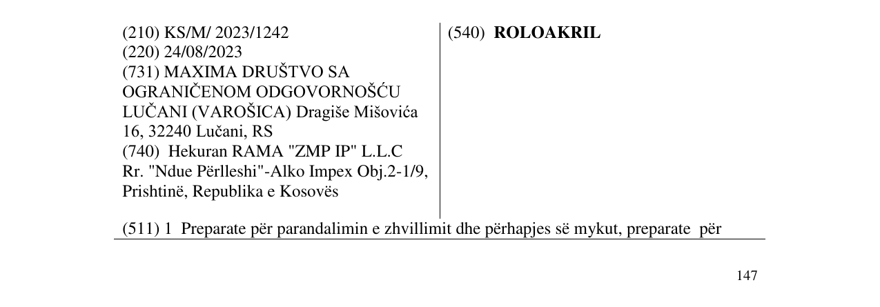 Zëri i markës ROLOAKRIL në buletin