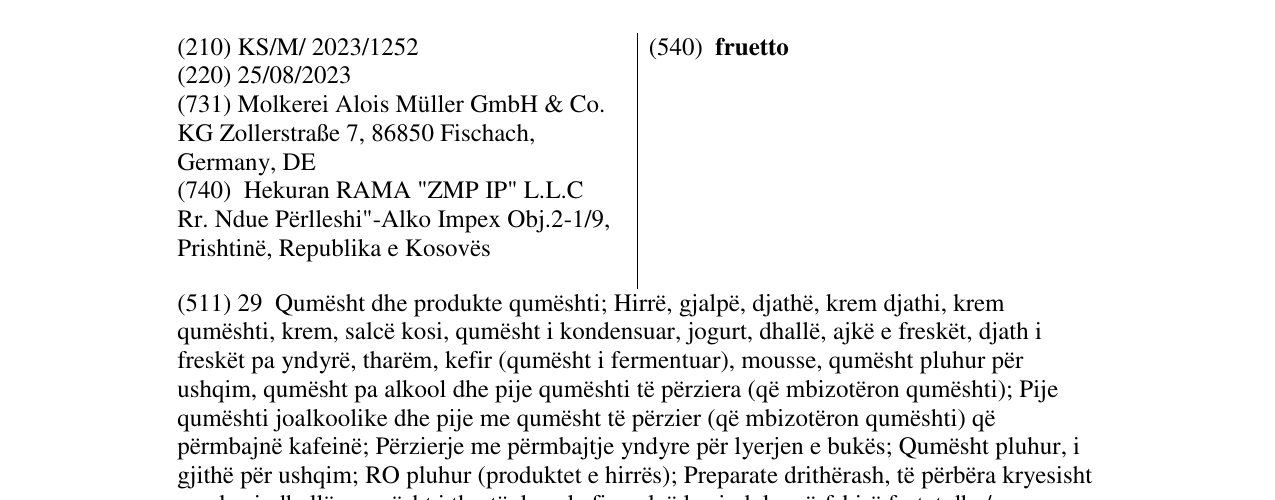 Zëri i markës fruetto në buletin