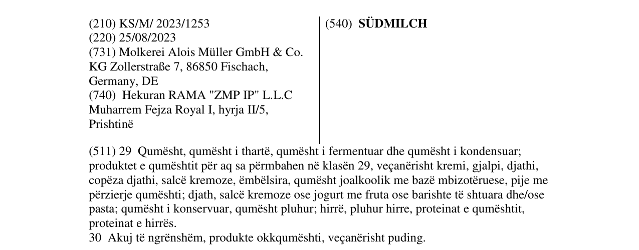 Zëri i markës SÜDMILCH në buletin