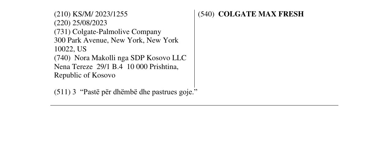 Zëri i markës COLGATE MAX FRESH në buletin