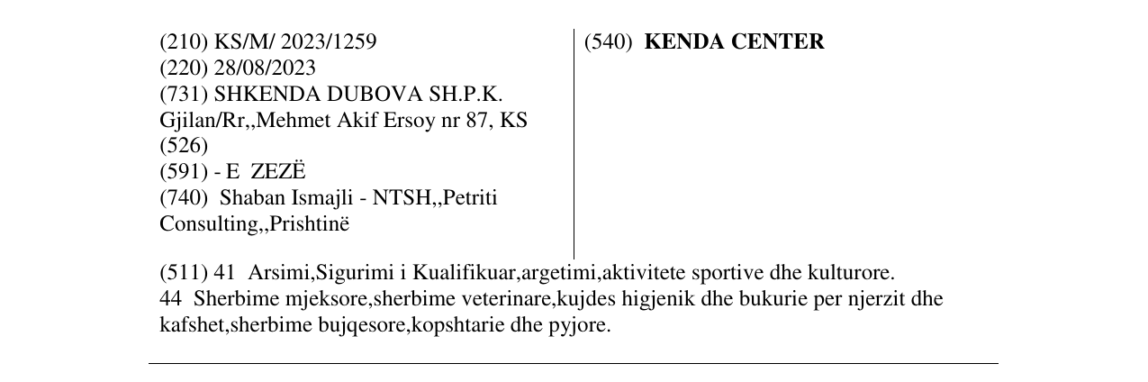 Zëri i markës KENDA CENTER në buletin