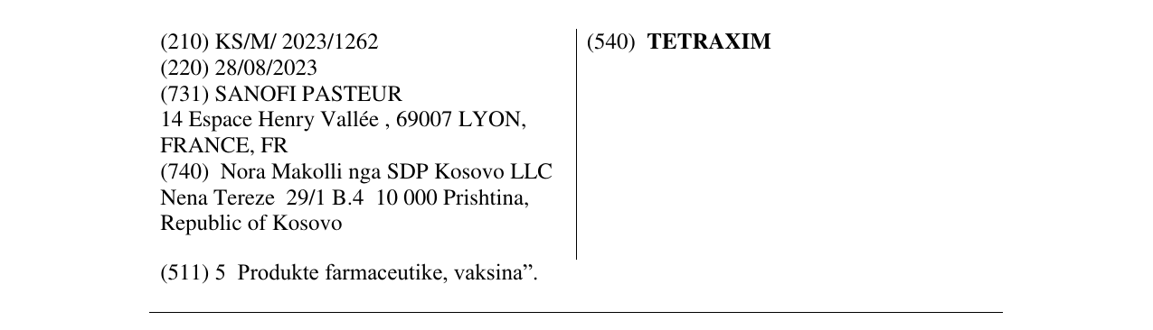 Zëri i markës TETRAXIM në buletin