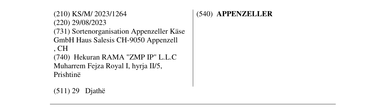 Zëri i markës APPENZELLER në buletin