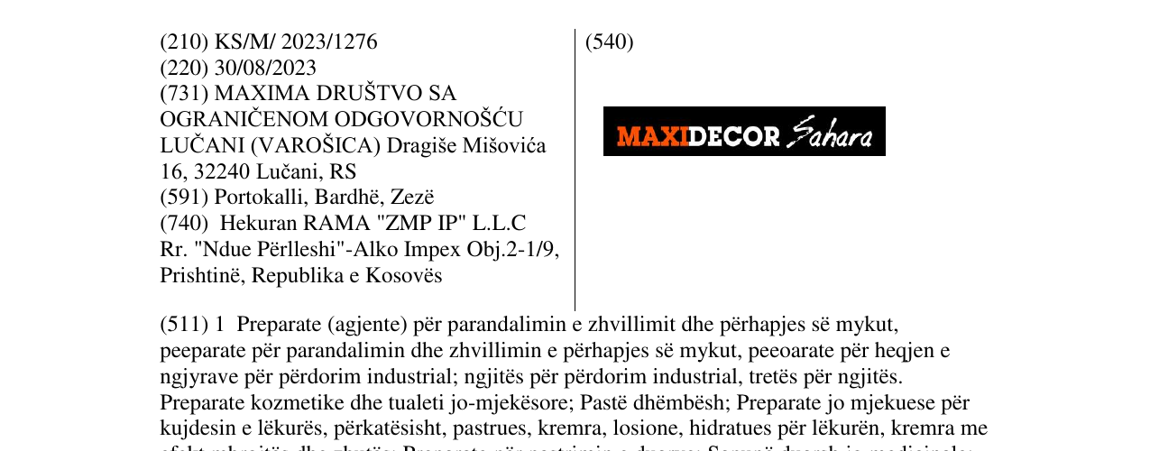 Zëri i markës MAXIDECOR SAHARA në buletin