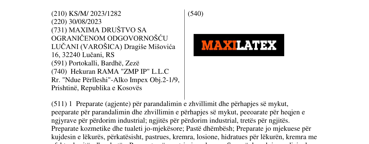 Zëri i markës MAXILATEX në buletin