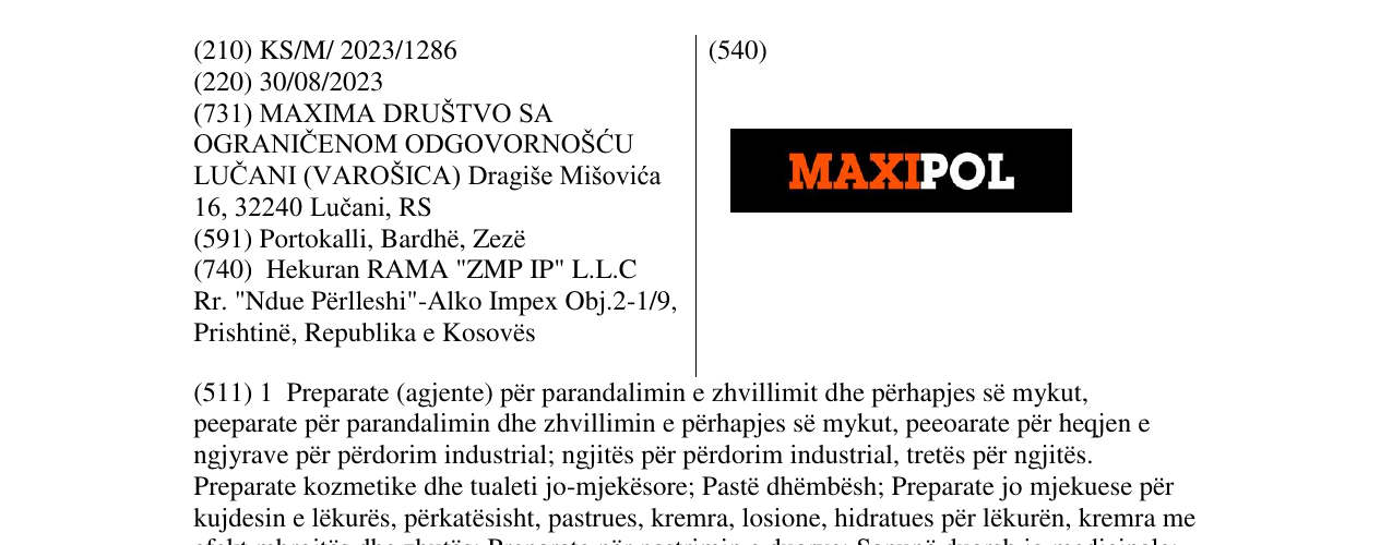Zëri i markës MAXIPOL në buletin