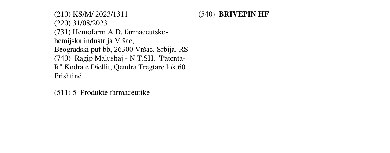 Zëri i markës BRIVEPIN HF në buletin