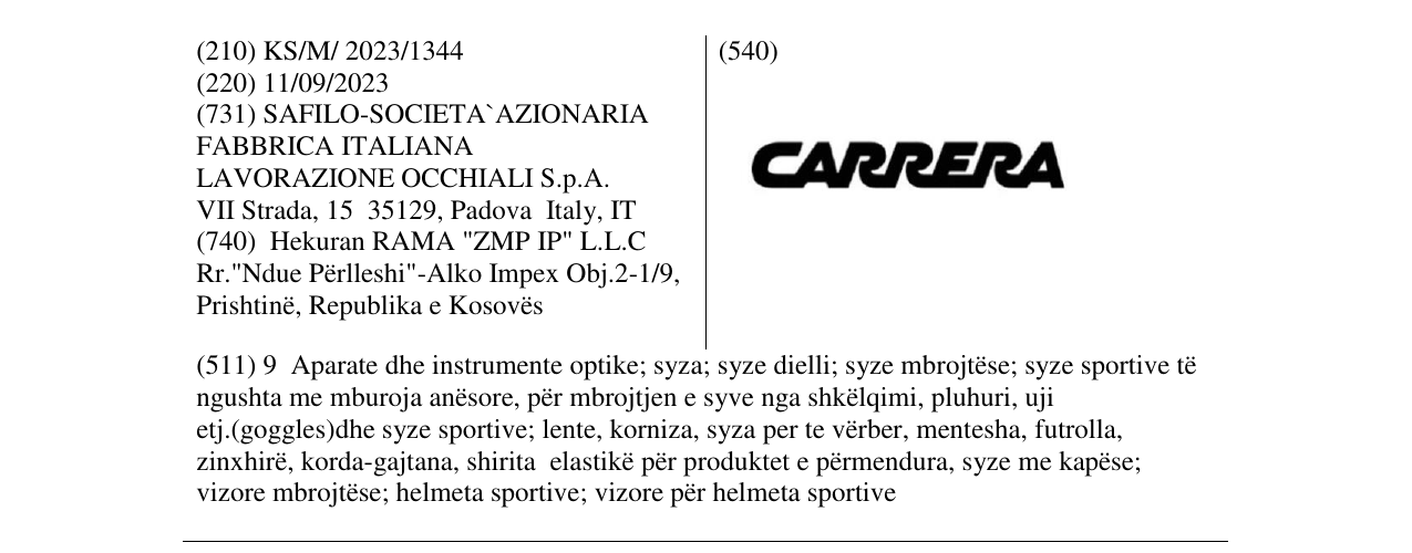 Zëri i markës CARRERA në buletin