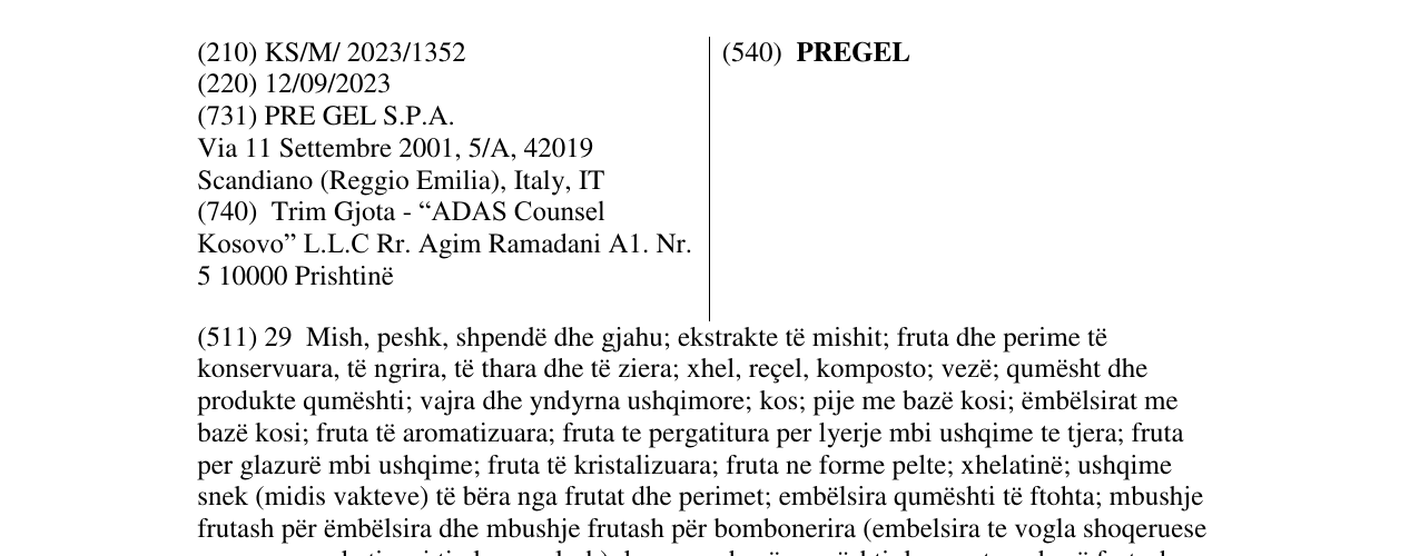 Zëri i markës PREGEL në buletin