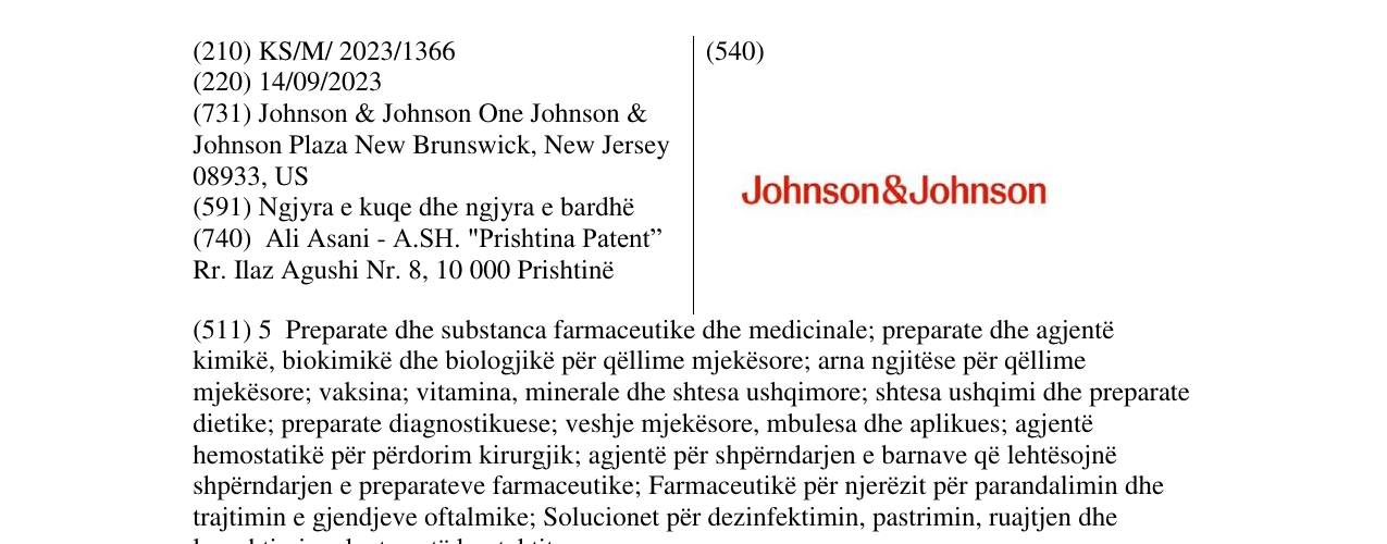 Zëri i markës Johnson&Johnson në buletin