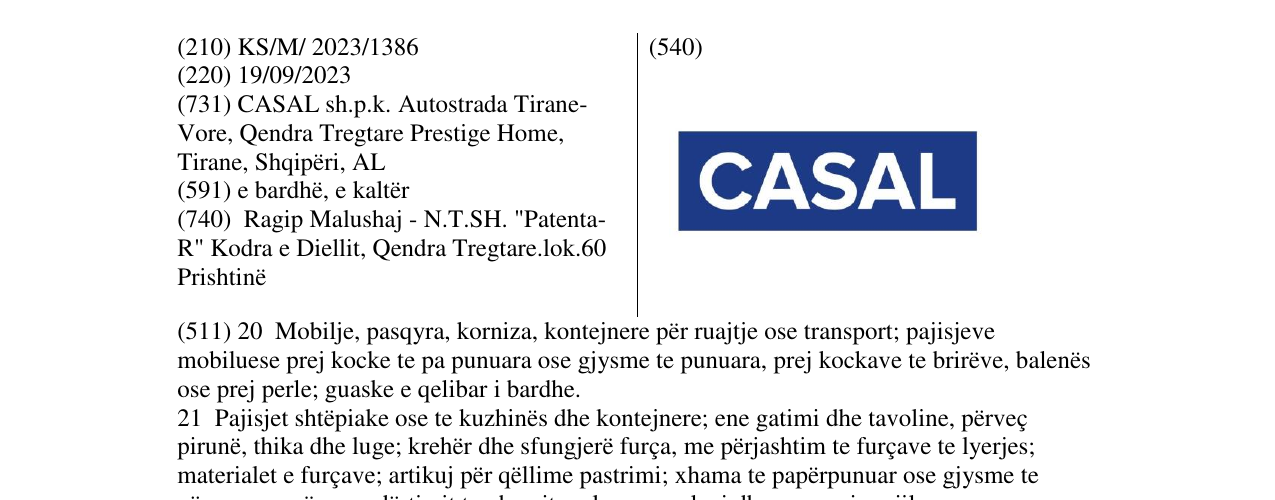 Zëri i markës CASAL në buletin