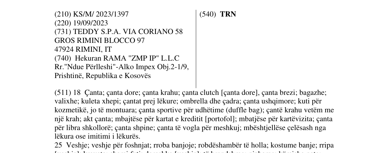 Zëri i markës TRN në buletin