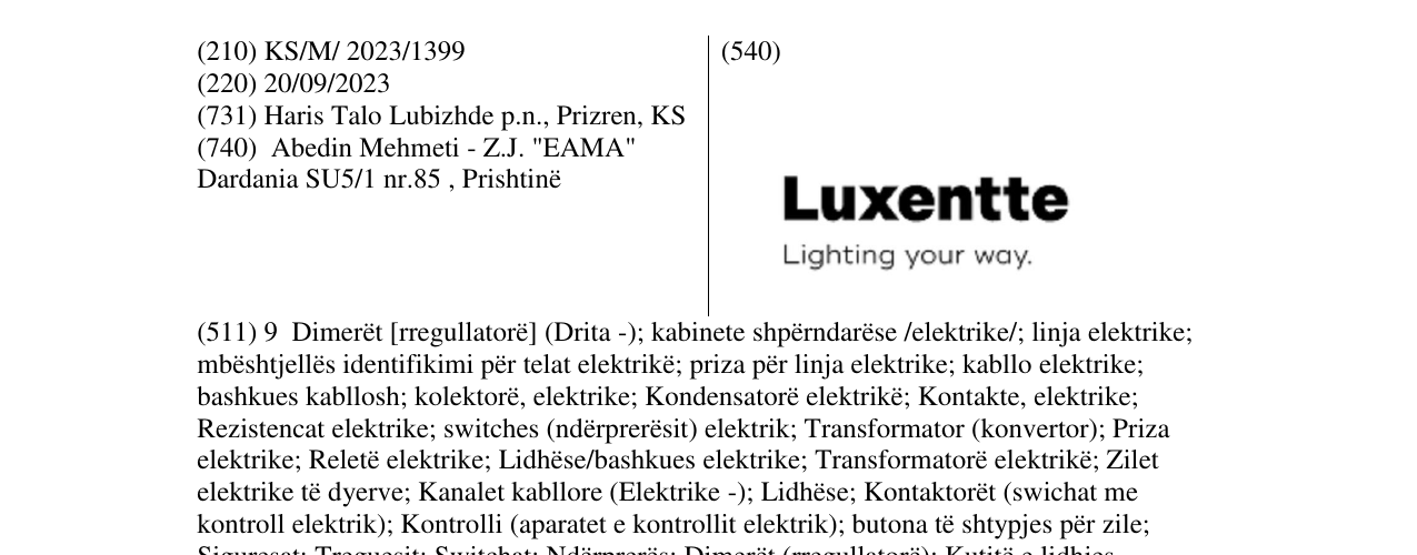 Zëri i markës LUXENTTE në buletin