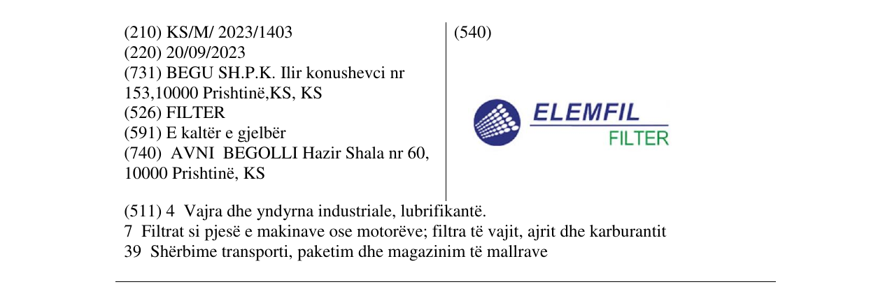 Zëri i markës ELEMFIL FILTER në buletin