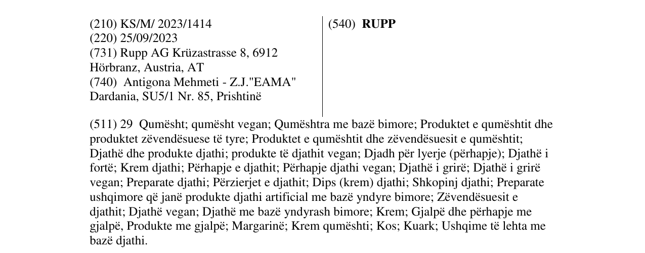 Zëri i markës RUPP në buletin