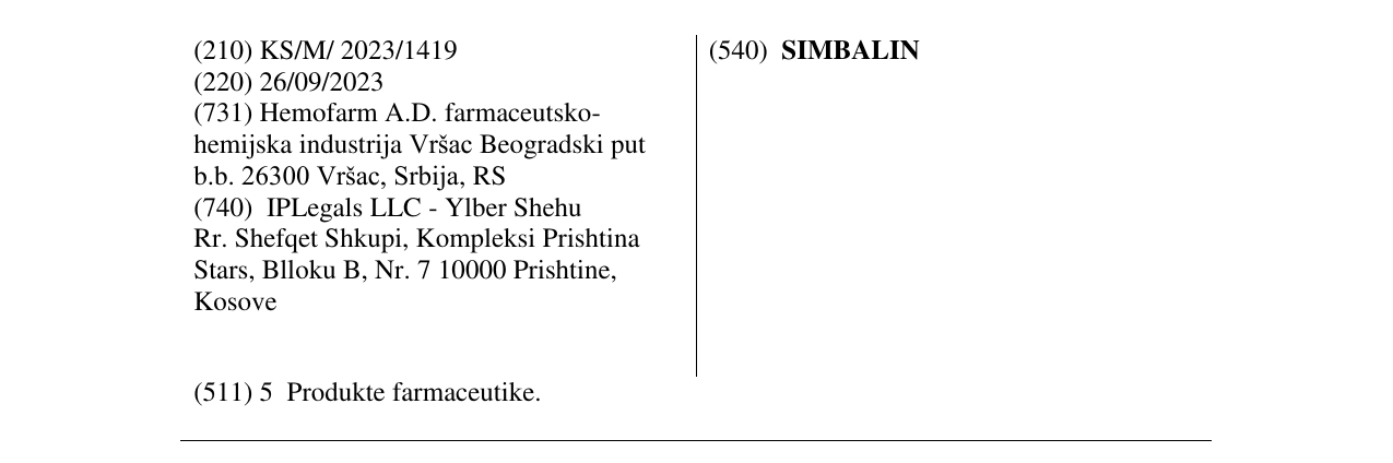 Zëri i markës SIMBALIN në buletin