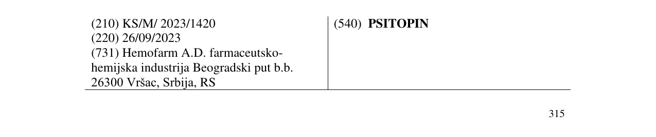 Zëri i markës PSITOPIN në buletin