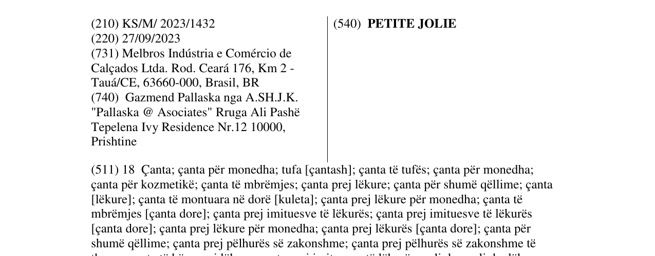 Zëri i markës PETITE JOLIE në buletin