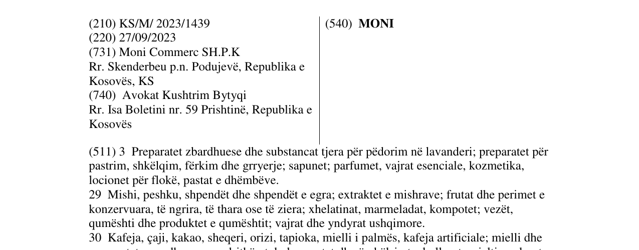Zëri i markës MONI në buletin