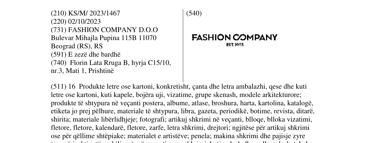 Zëri i markës FASHION COMPANY në buletin